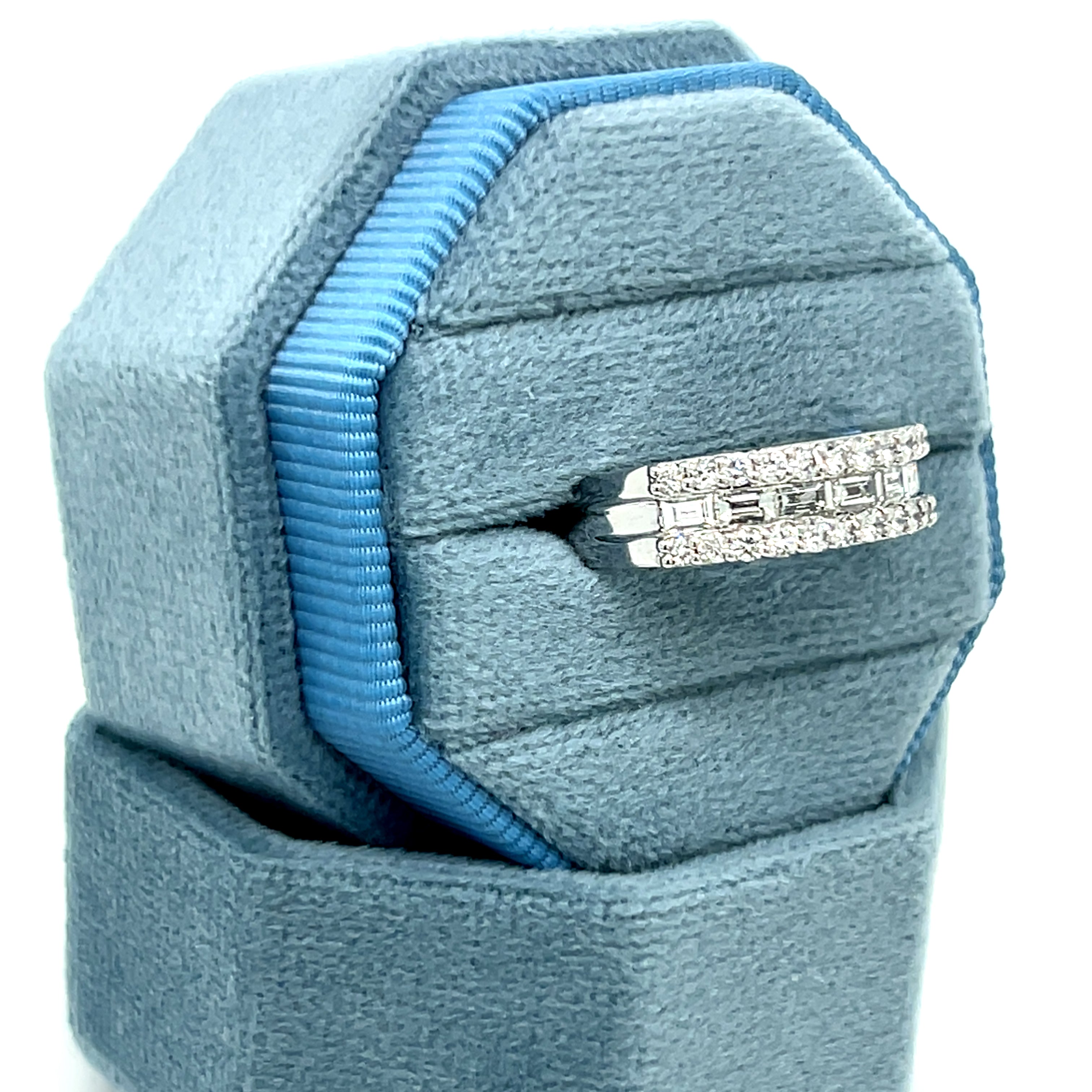 14K White Gold 0.48 Carat Total Weight (7) Baguette Diamond & 0.49 Carat Total Weight (26) Round Diamond Band Ring