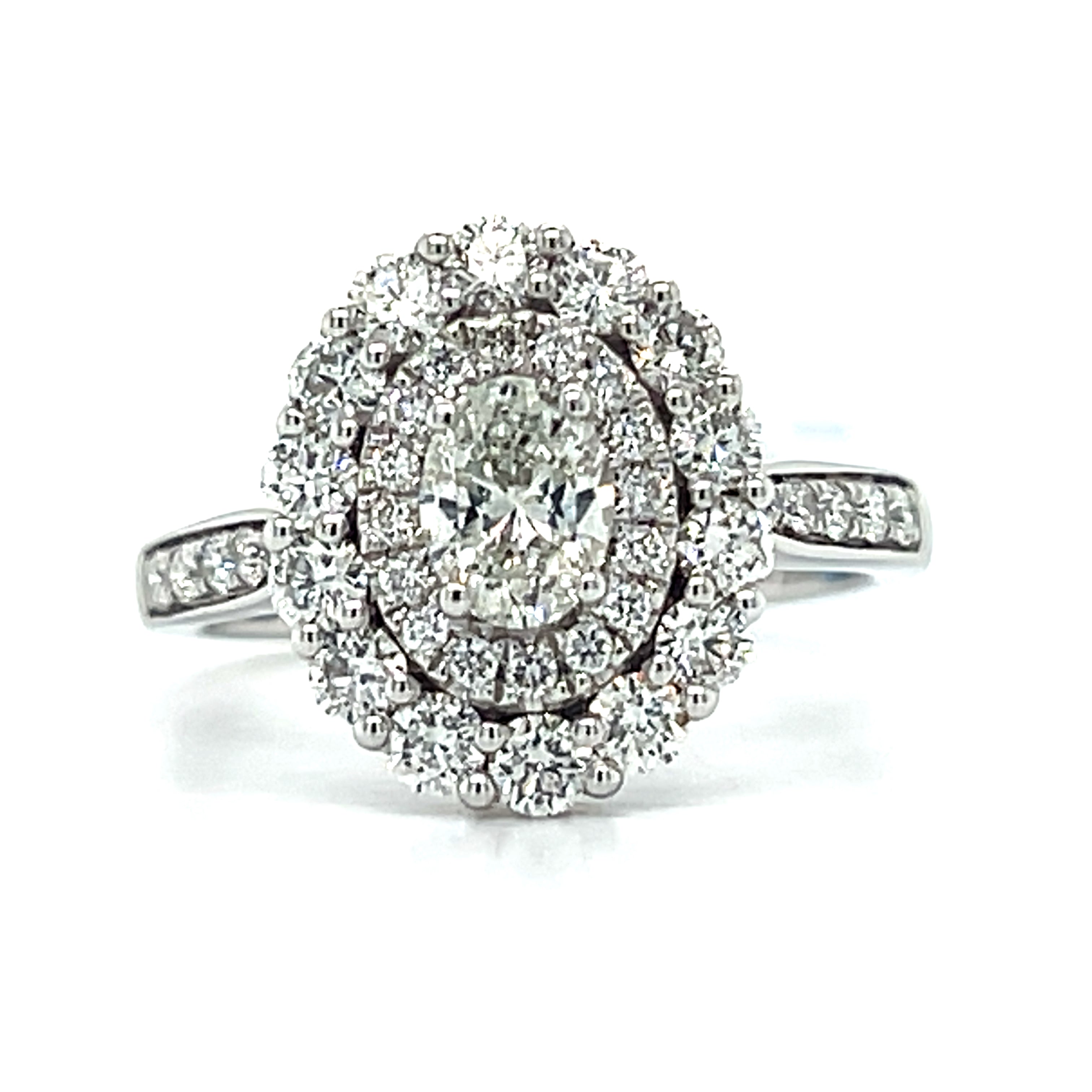 14K White Gold 0.50CT (1) Oval Diamond Center & 1.01 Carat Total Weight (41) Round Diamond Engagement Ring