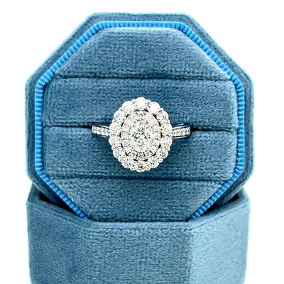 14K White Gold 0.50CT (1) Oval Diamond Center & 1.01 Carat Total Weight (41) Round Diamond Engagement or Anniversary Ring