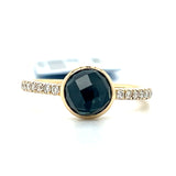 14K Yellow Gold 1.87CT (1) London Blue Topaz & 0.15 Carat Total Weight (14) Round Diamond Rings