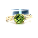 14K Yellow Gold 1.35CT (1) Peridot & 0.06 Carat Total Weight (4) Round Diamond Ring