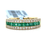 14K Yellow Gold 0.69 Total Gem Weight (11) Square Emerald & 0.35 Carat Total Weight (34) Round Diamond Ring