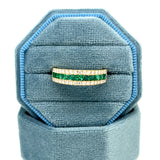 14K Yellow Gold 0.69 Total Gem Weight (11) Square Emerald & 0.35 Carat Total Weight (34) Round Diamond Ring