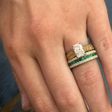 14K Yellow Gold 0.69 Total Gem Weight (11) Square Emerald & 0.35 Carat Total Weight (34) Round Diamond Ring