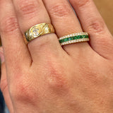 14K Yellow Gold 0.69 Total Gem Weight (11) Square Emerald & 0.35 Carat Total Weight (34) Round Diamond Ring