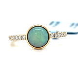 14K Yellow Gold+B 0.85 Total Gem Weight (1) Round Opal & 0.15 Carat Total Weight (14) Round Diamond Ring