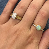 14K Yellow Gold+B 0.85 Total Gem Weight (1) Round Opal & 0.15 Carat Total Weight (14) Round Diamond Ring