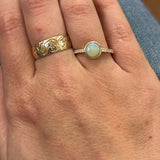 14K Yellow Gold+B 0.85 Total Gem Weight (1) Round Opal & 0.15 Carat Total Weight (14) Round Diamond Ring