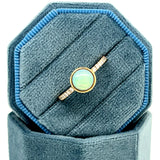 14K Yellow Gold+B 0.85 Total Gem Weight (1) Round Opal & 0.15 Carat Total Weight (14) Round Diamond Ring