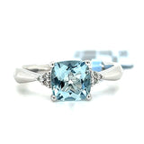14K White Gold 1.34 Total Gem Weight (1) Cushion Aqum & 0.05 Carat Total Weight (6) Round Diamond Ring