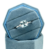 14K White Gold 1.34 Total Gem Weight (1) Cushion Aqum & 0.05 Carat Total Weight (6) Round Diamond Ring