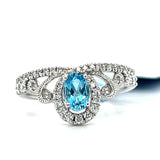 14K White Gold 0.59 Carat (1) Oval BT & 0.29 Carat Total Weight (39) Round Diamond Crown Ring