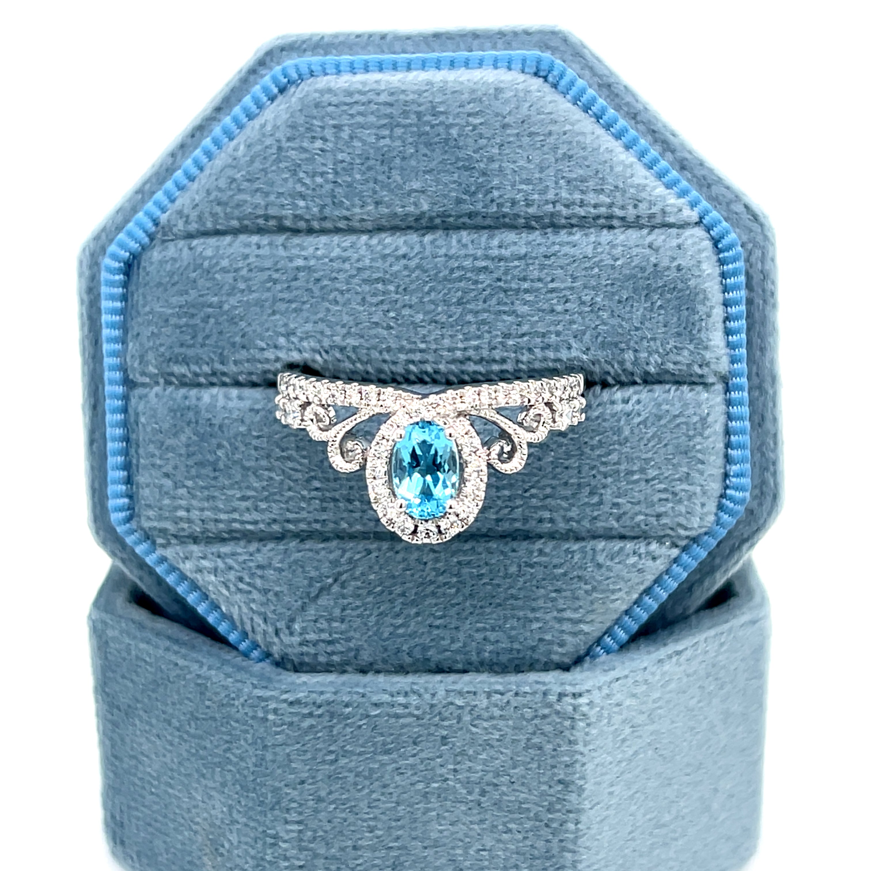 14K White Gold 0.59 Carat (1) Oval BT & 0.29 Carat Total Weight (39) Round Diamond Crown Ring