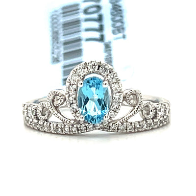 14K White Gold 0.59 Carat (1) Oval BT & 0.29 Carat Total Weight (39) Round Diamond Crown Ring