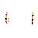 14K Yellow Gold Alternating Ruby & Diamond Hinged Hoop Earrings