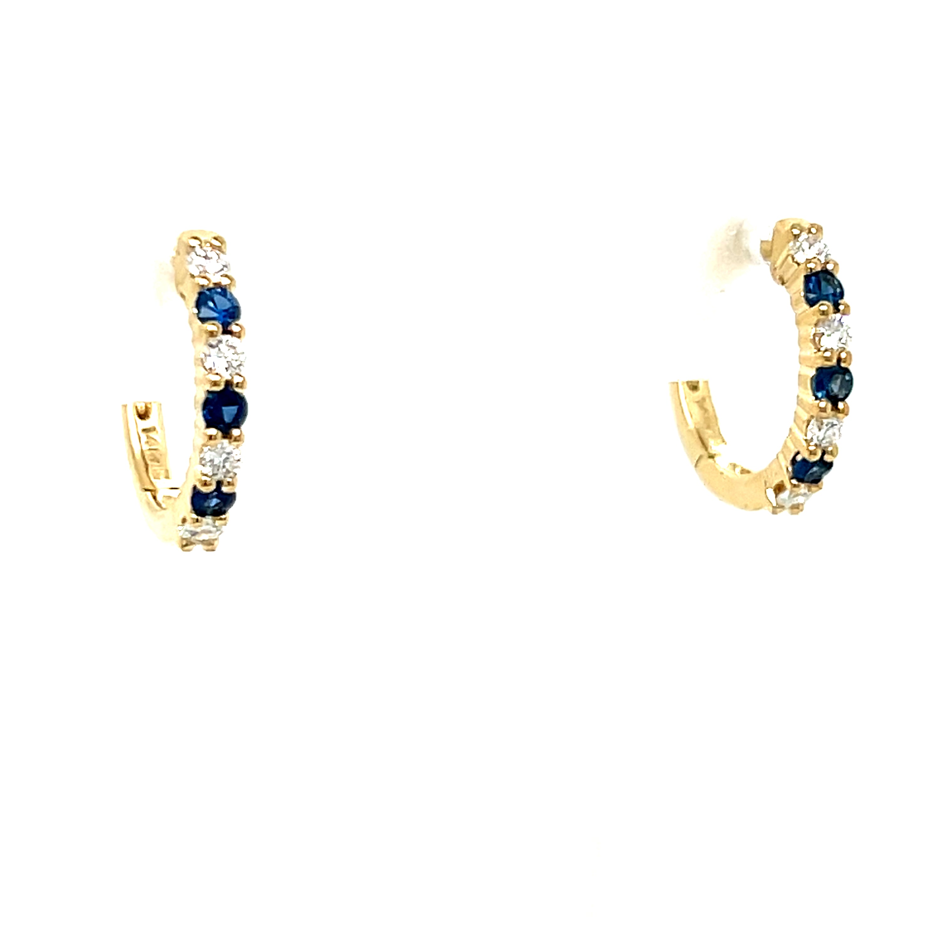 14K Yellow Gold Sapphire and Diamond Hoop Earrings