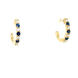 14K Yellow Gold Sapphire and Diamond Hoop Earrings