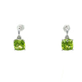 14K White Gold Cushion Cut Peridot and Round Diamond Earrings