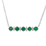 14K White Gold Emerald and Diamond Bar Necklace