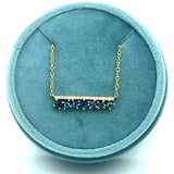 14K Yellow Gold Princess Cut Sapphire & Round Diamond Bar Necklace - Adjustable