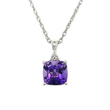 14K White Gold 1.53CT (1) Cushion Amethyst and 0.03CTW (3) Round Diamond Penndant