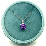 14K White Gold 1.53CT (1) Cushion Amethyst and 0.03CTW (3) Round Diamond Penndant