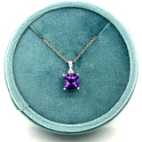 14K White Gold 1.53CT (1) Cushion Amethyst and 0.03CTW (3) Round Diamond Penndant