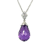 14K White Gold  6.91CT (1) Briolette Amethyst & 0.13 Carat Total Weight (13) Round Diamond Pendant