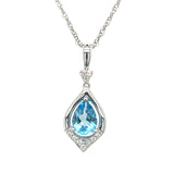 14K White Gold 0.78CT (1) Pear Blue Topaz & 0.07 Carat Total Weight (10) Round Diamond Pendant