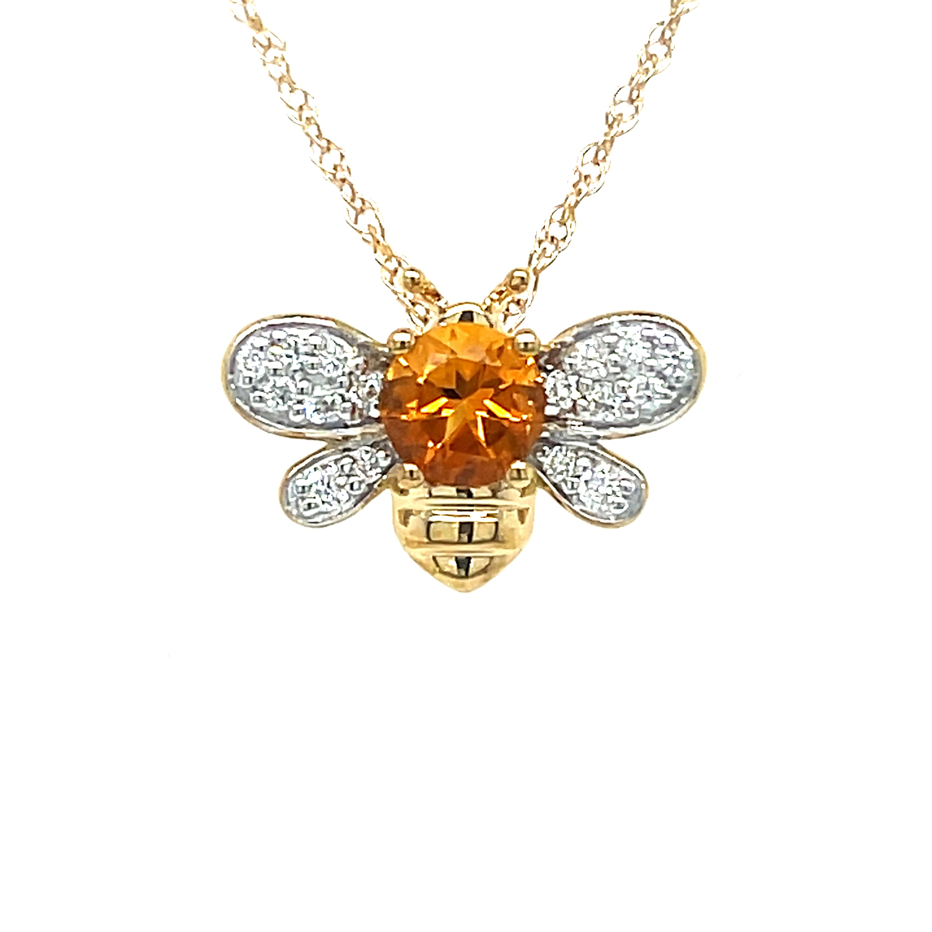 14K Yellow and White Gold 0.43CT (1) Round Citrine & 0.12 Carat Total Weight (16) Round Diamond Pendant