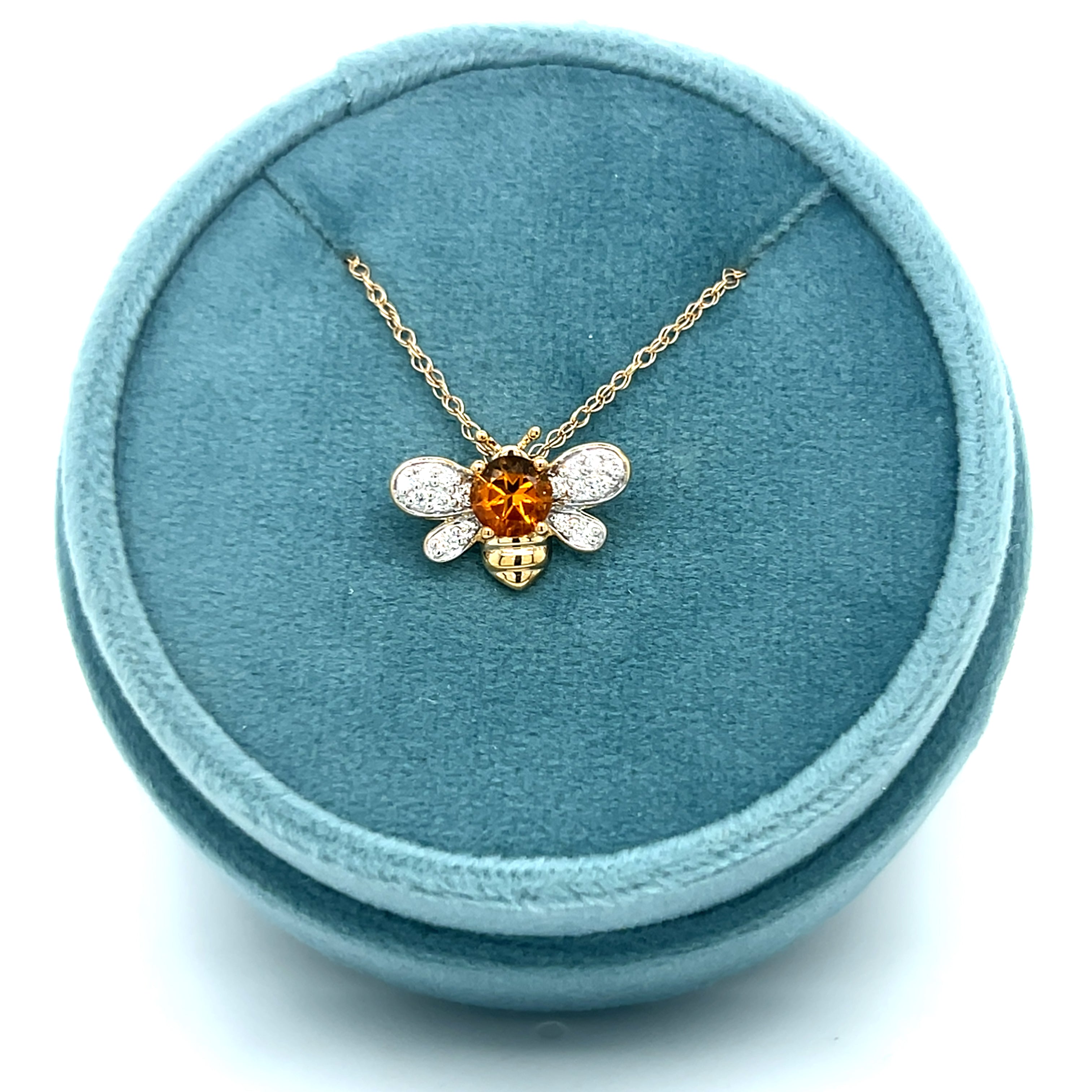 14K Yellow and White Gold 0.43CT (1) Round Citrine & 0.12 Carat Total Weight (16) Round Diamond Pendant