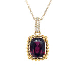 14K Yellow Gold 2.77CT (1) Cushion ROGR & 0.07 Carat Totala Weight (19) Round Diamond Pendant