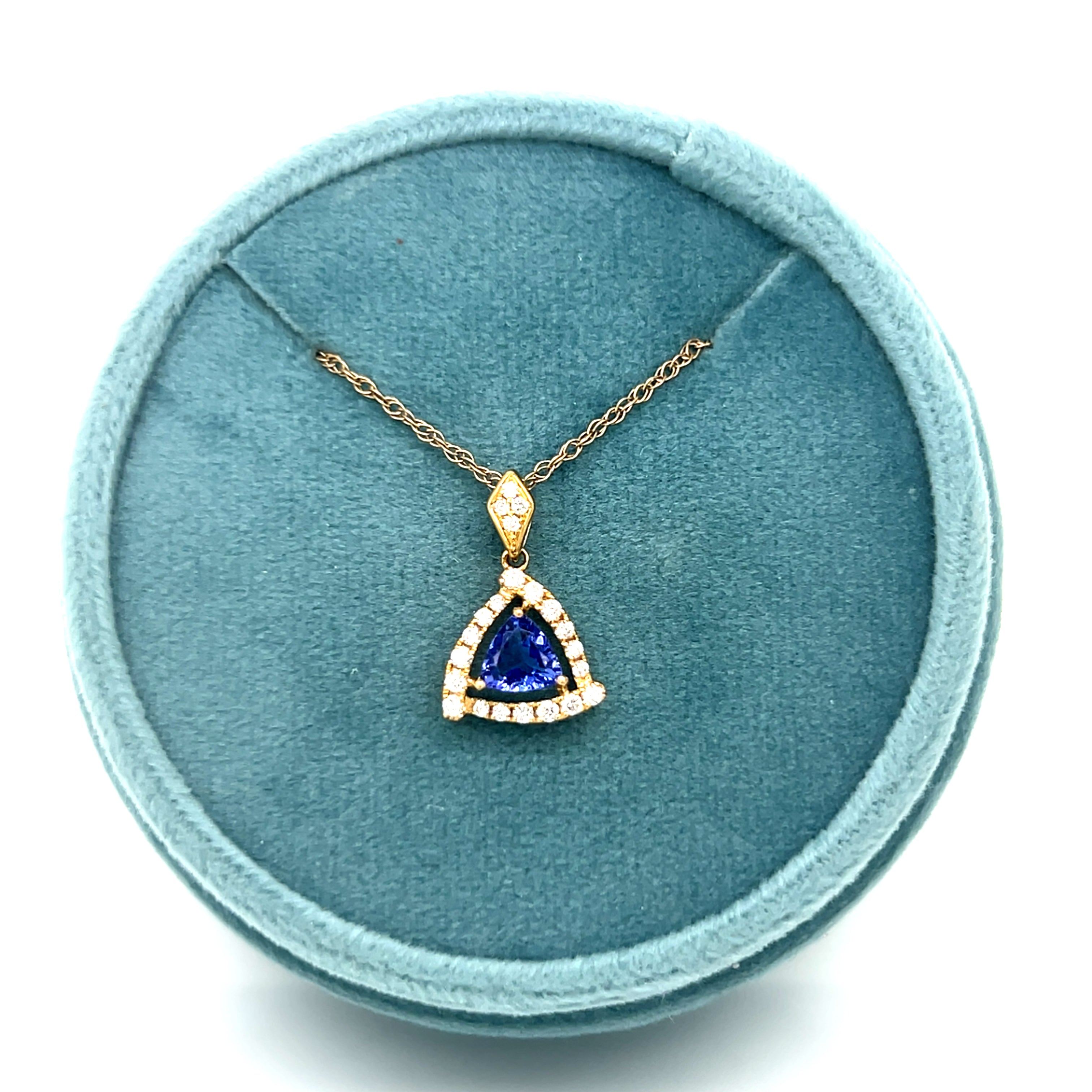 14K Yellow Gold 0.48CT (1) Trillion-Cut Tanzanite & 0.19 Carat Total Weight (22) Round Diamond Pendant