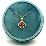 14K Yellow Gold 0.28CT (1) Round Ruby & 0.21 Carat Total Weight (38) ound Diamond Van Cleef-Style Pendant