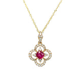 14K Yellow Gold 0.28CT (1) Round Ruby & 0.21 Carat Total Weight (38) ound Diamond Van Cleef-Style Pendant