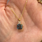 14K Yellow Gold 2.94CT (1) Cushion London Blue Topaz & 0.12 Carat Total Weight (4) Round Diamond Pendant