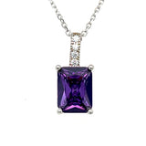 Sterling Silver Rodium Plated Emerald Cut Purple Cubic Zirconia Pendant