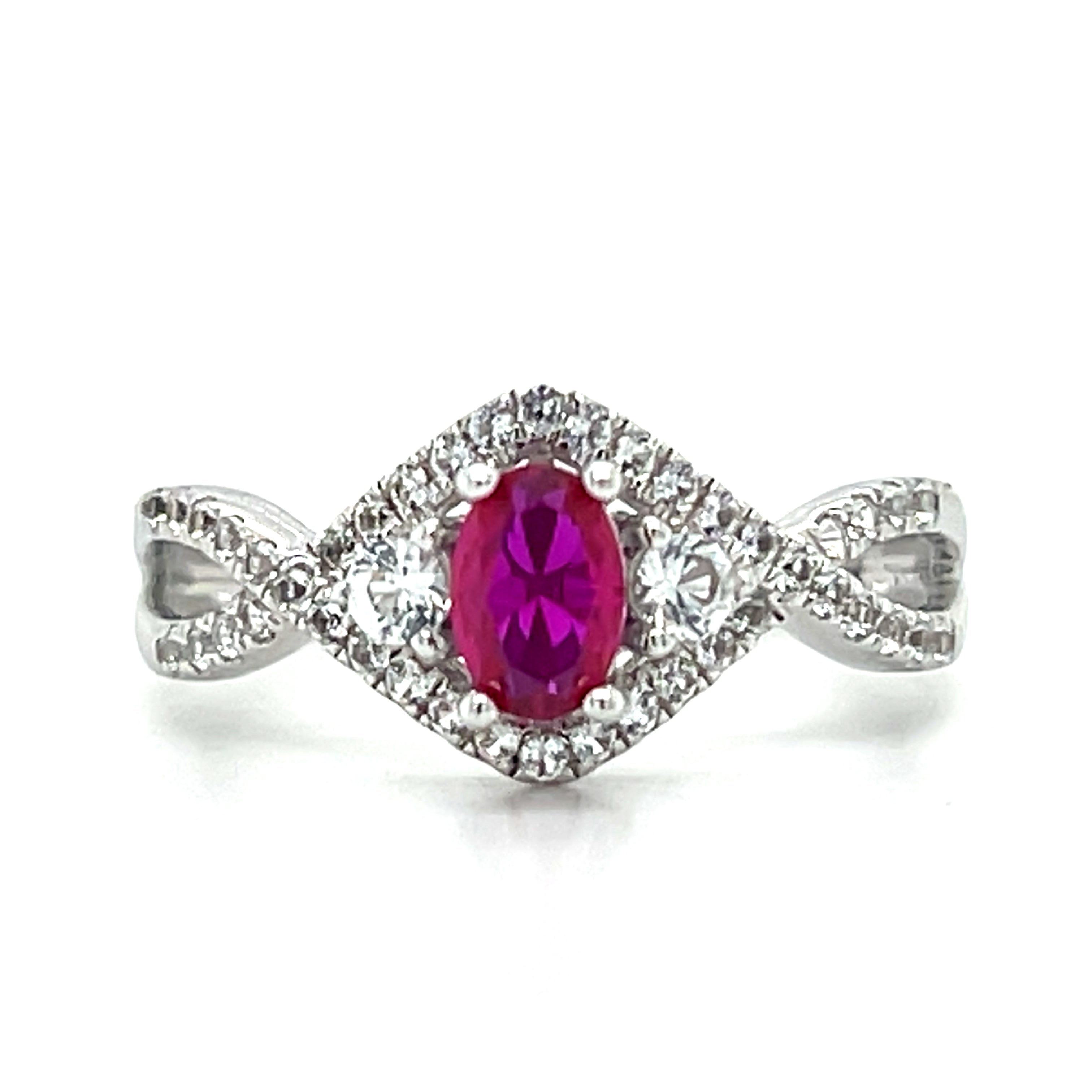 Sterling Silver Created Ruby and White Sapphire Ring
