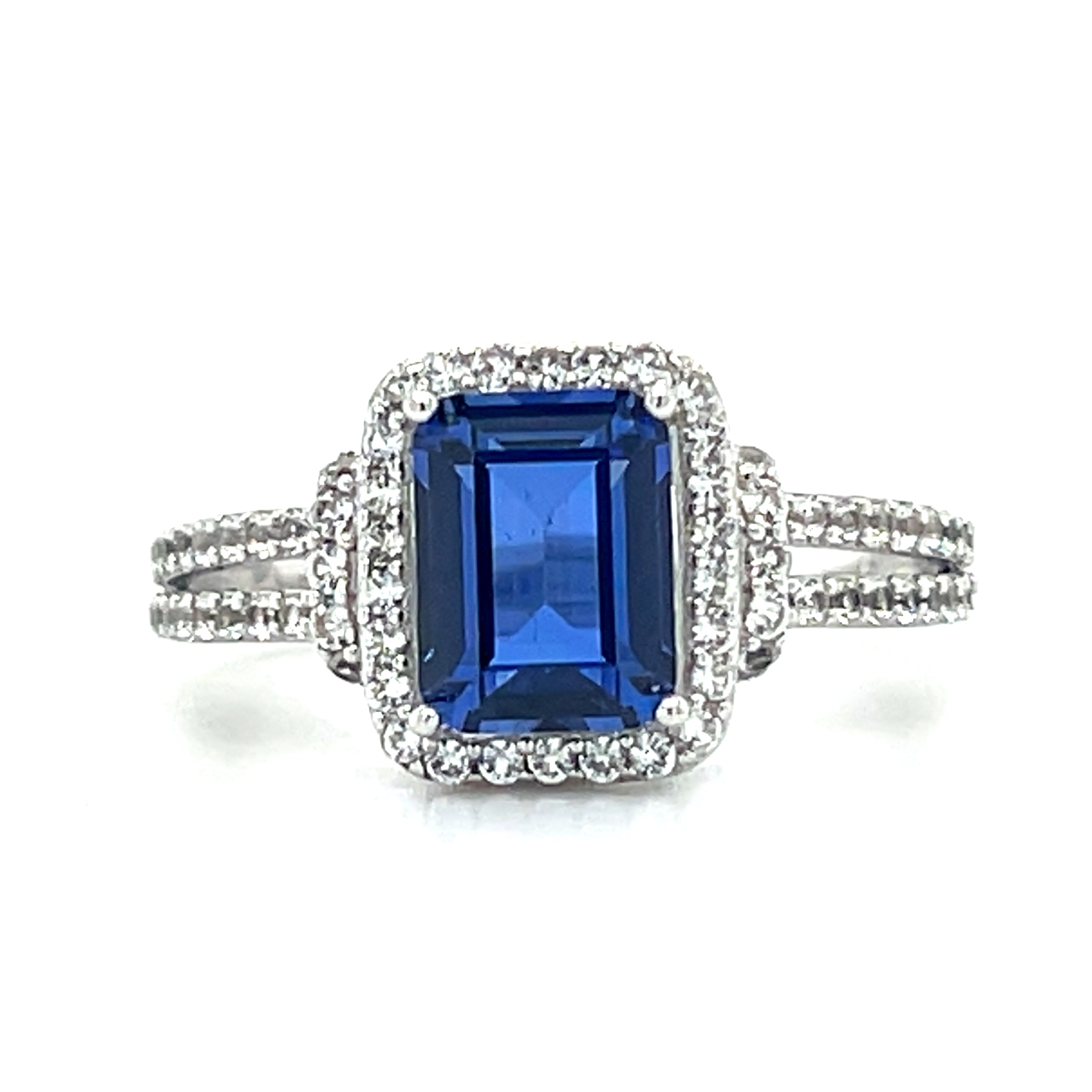 Sterling Silvert Created Blue Sapphire and Created White Sapphire Split Shank Ring