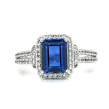 Sterling Silvert Created Blue Sapphire and Created White Sapphire Split Shank Ring