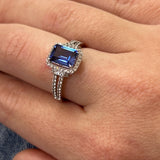 Sterling Silvert Created Blue Sapphire and Created White Sapphire Split Shank Ring