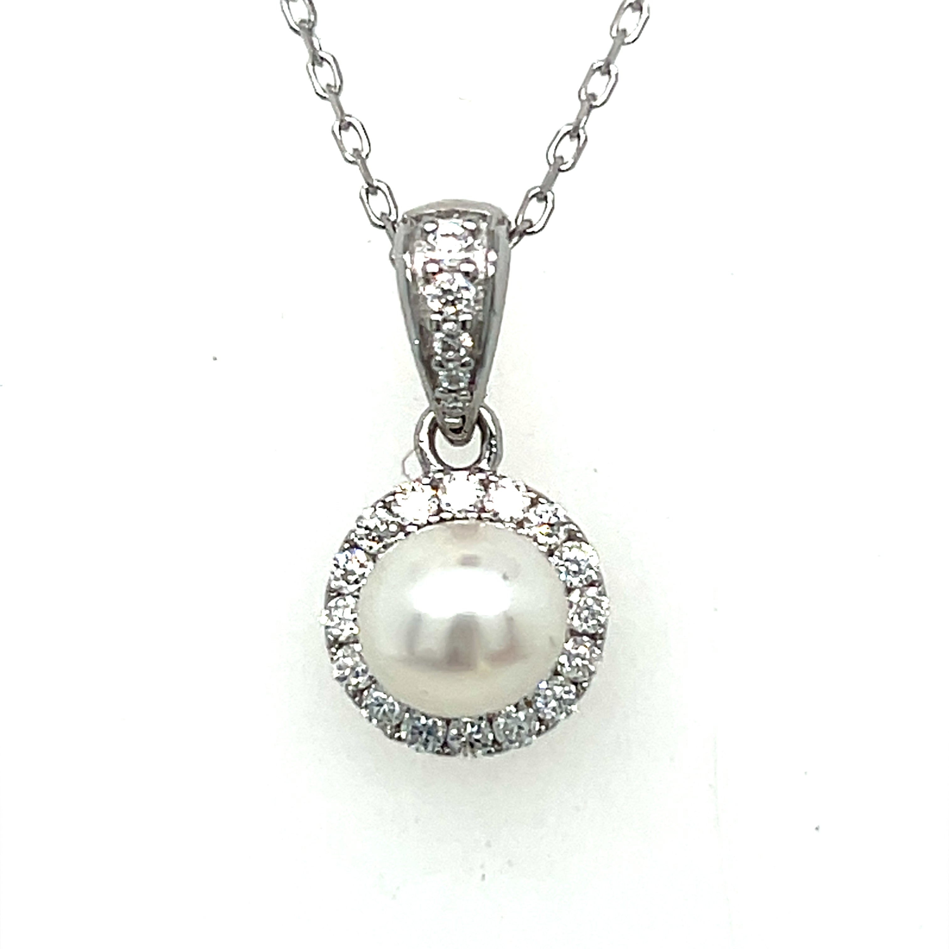 Sterling Silver Freshwater Pearl and Moissanite Pendant