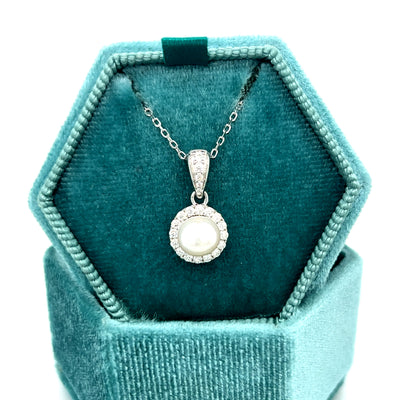 Sterling Silver Freshwater Pearl and Moissanite Pendant