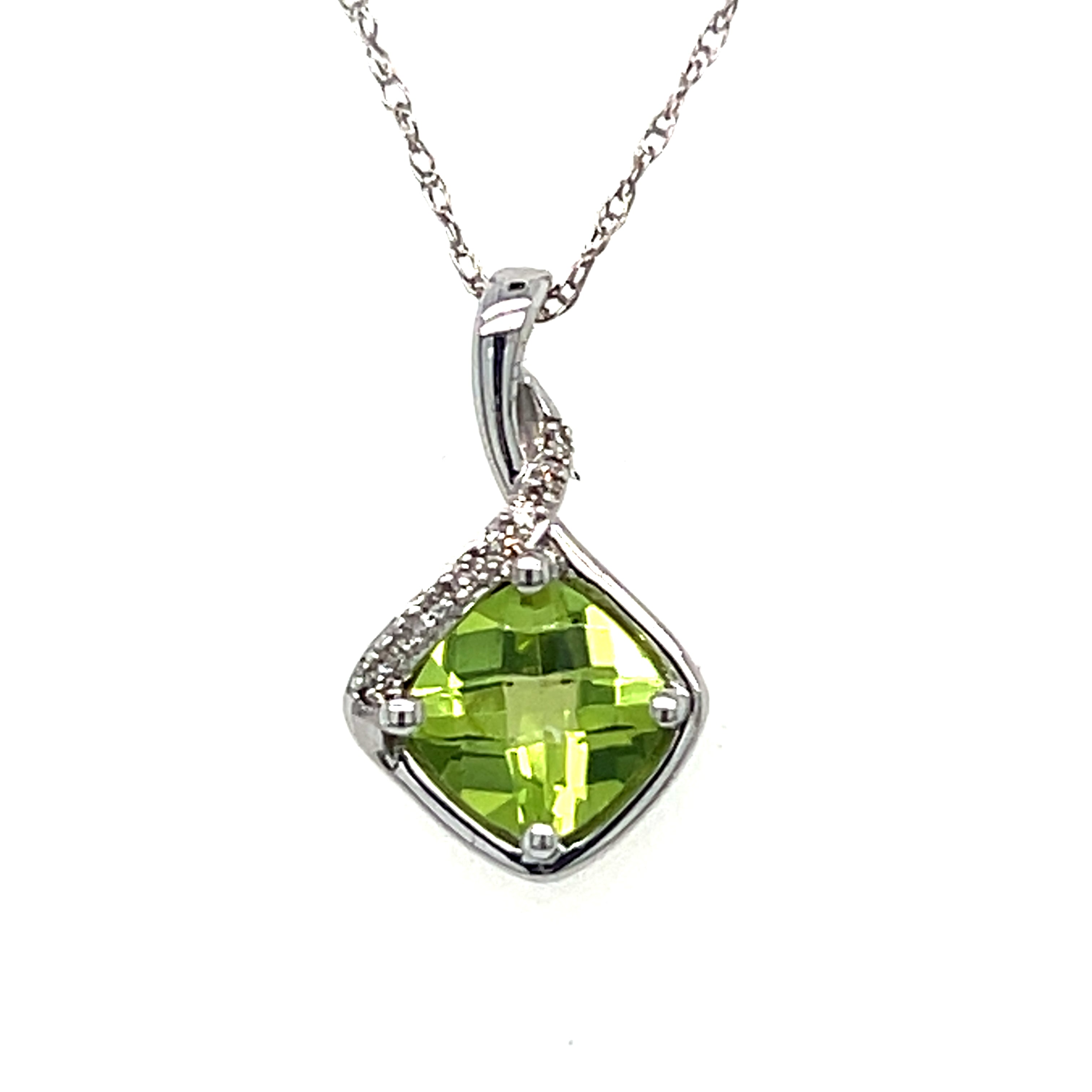 10K White Gold 0.9CT Peridot and 0.02 Carat Total Weight Diamond Pendant