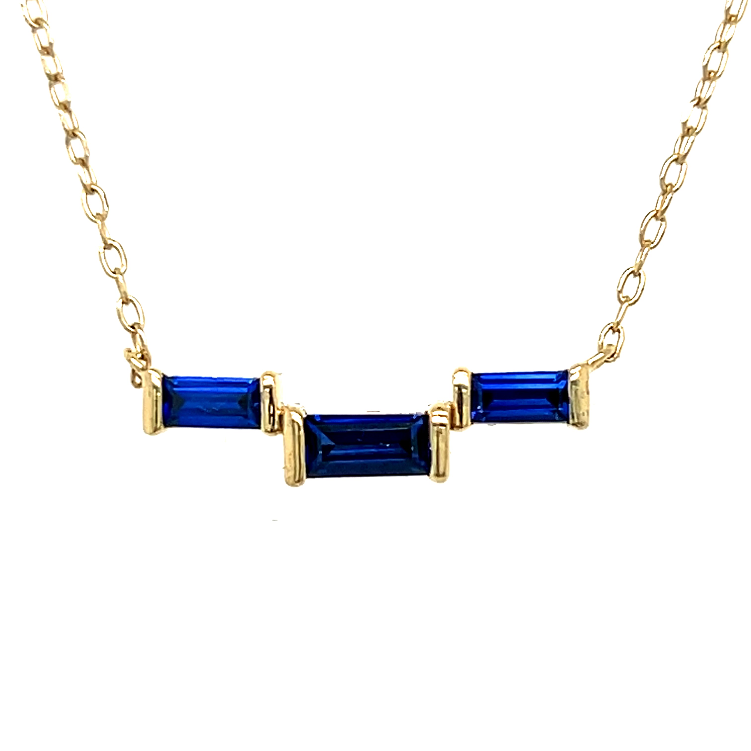 Sterling Silver Gold Plated Created Sapphire Up and Down Bar Pendant