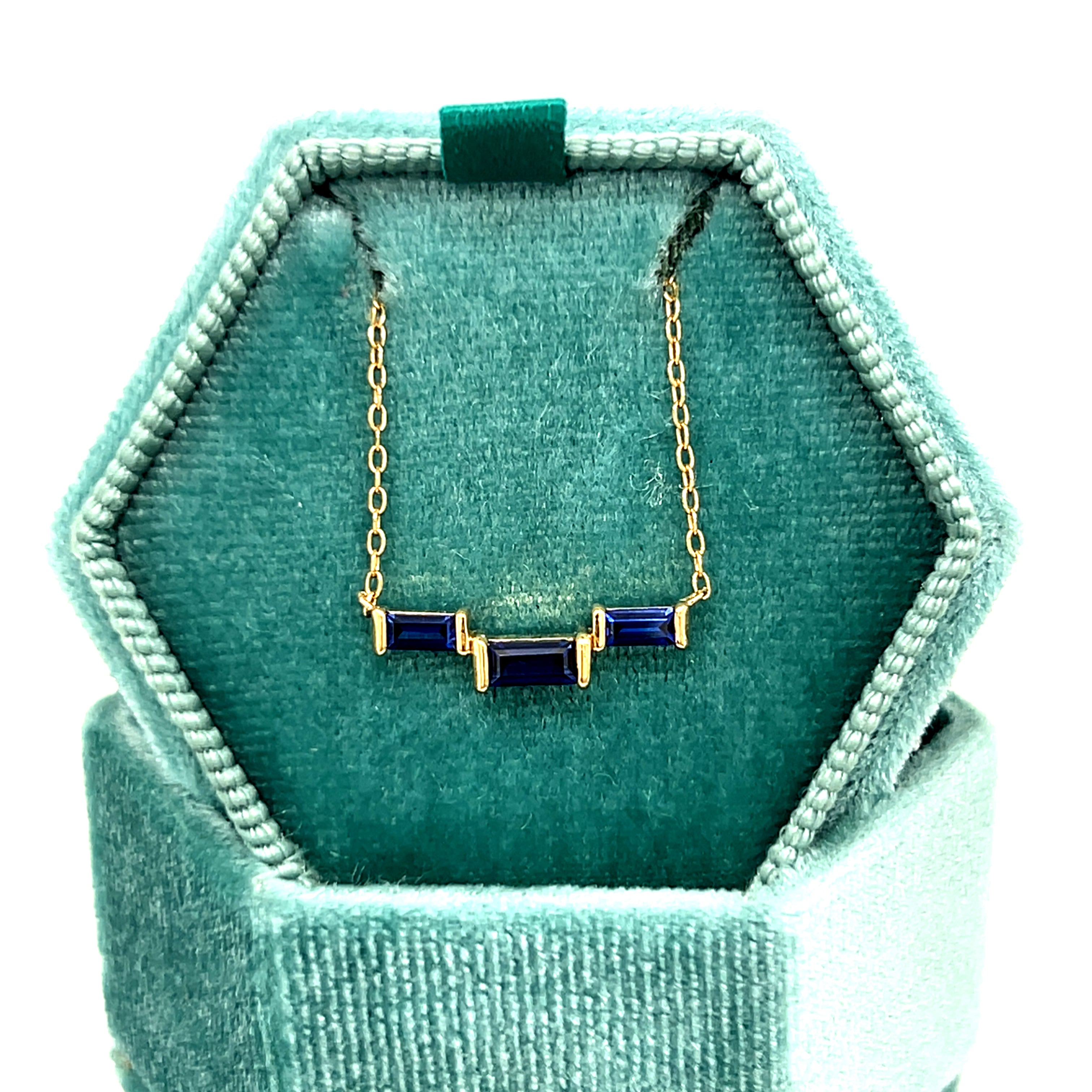 Sterling Silver Gold Plated Created Sapphire Up and Down Bar Pendant