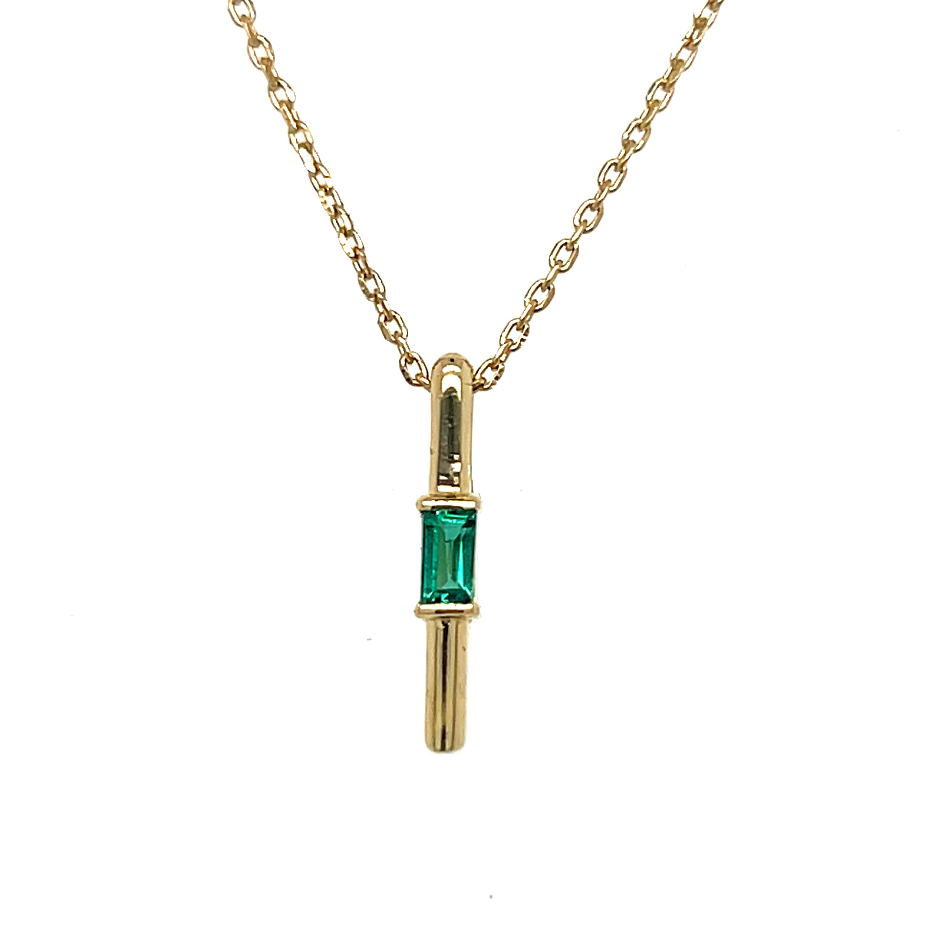 Sterling Silver Gold Plated Emerald Vertical Pendant