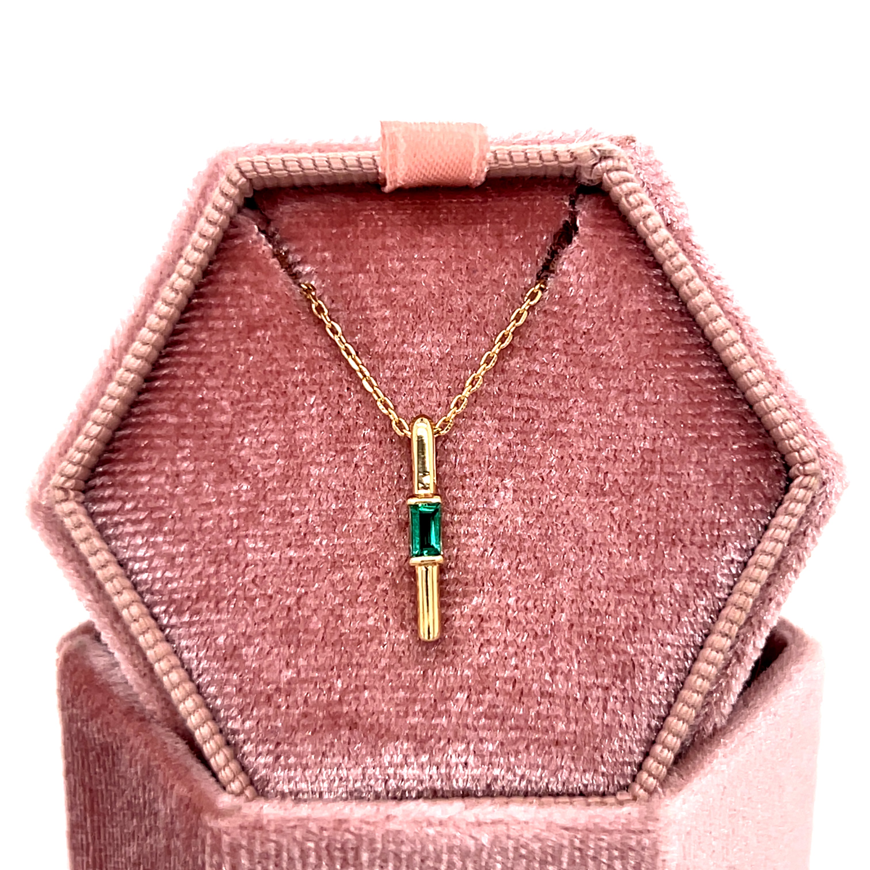 Sterling Silver Gold Plated Emerald Vertical Pendant