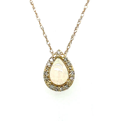 10K Yellow Gold Opal and 0.06 Carat Total Weight Diamond Pendant