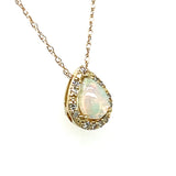 10K Yellow Gold Opal and 0.06 Carat Total Weight Diamond Pendant